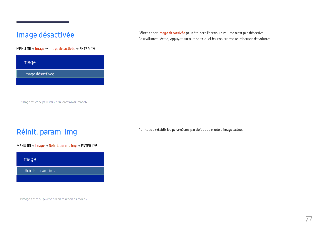 Samsung LH75OHFPLBC/EN manual Image désactivée, Réinit. param. img 