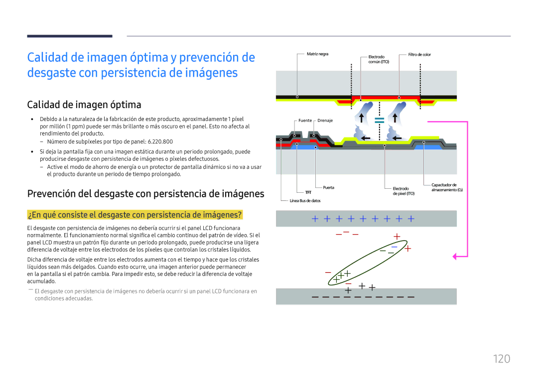 Samsung LH75OHFPLBC/EN manual 120, Calidad de imagen óptima, ¿En qué consiste el desgaste con persistencia de imágenes? 