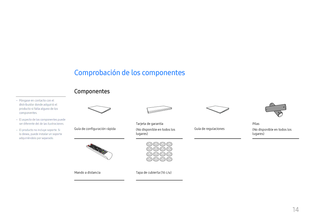 Samsung LH75OHFPLBC/EN manual Preparativos, Comprobación de los componentes, Componentes 