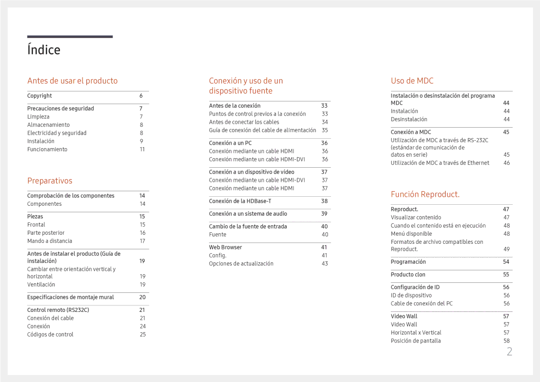 Samsung LH75OHFPLBC/EN manual Índice 