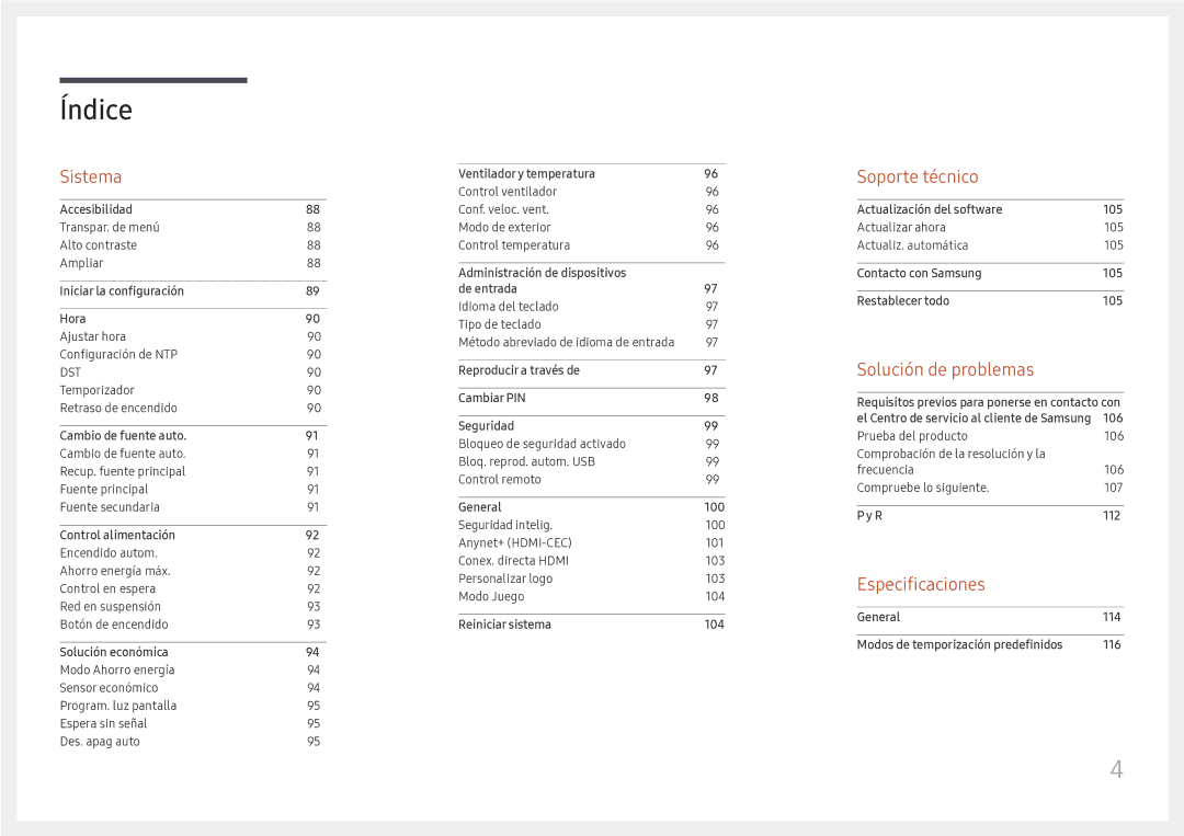 Samsung LH75OHFPLBC/EN manual Especificaciones 