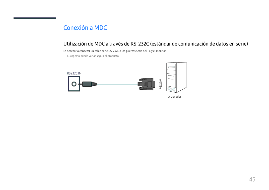 Samsung LH75OHFPLBC/EN manual Conexión a MDC, Ordenador 