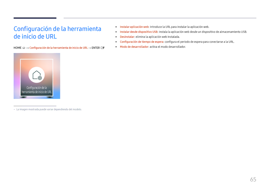 Samsung LH75OHFPLBC/EN Configuración de la herramienta de inicio de URL, Configuración de la Herramienta de inicio de URL 