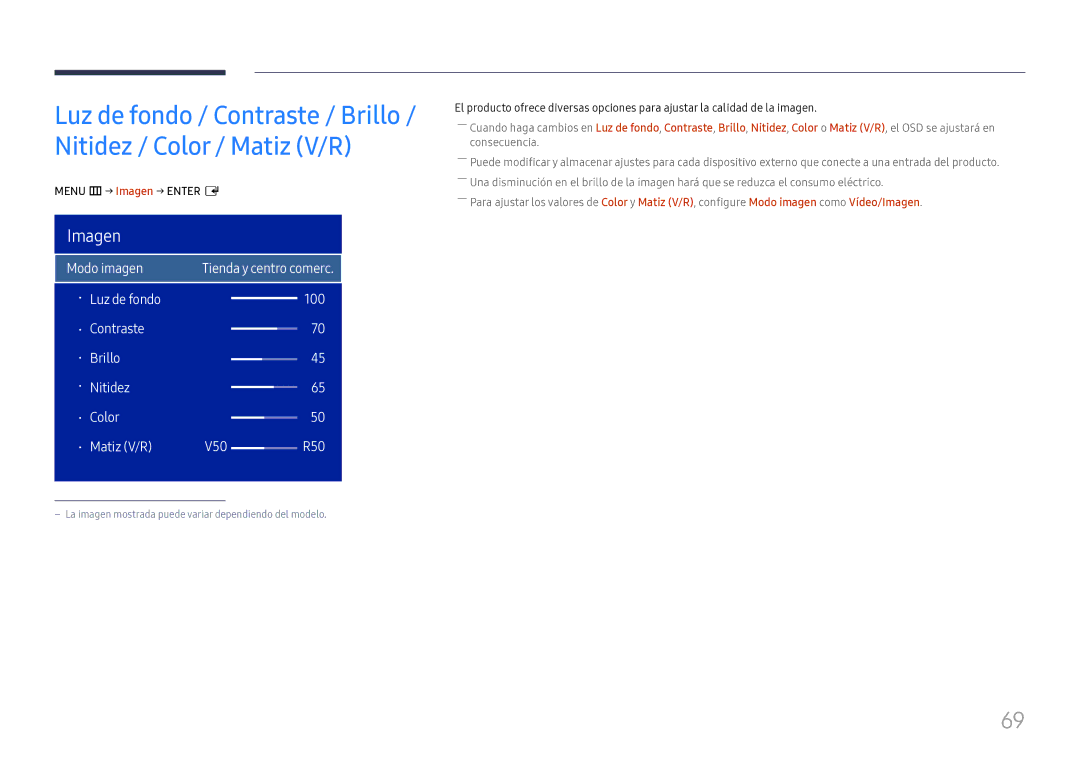 Samsung LH75OHFPLBC/EN manual Menu m → Imagen → Enter E 