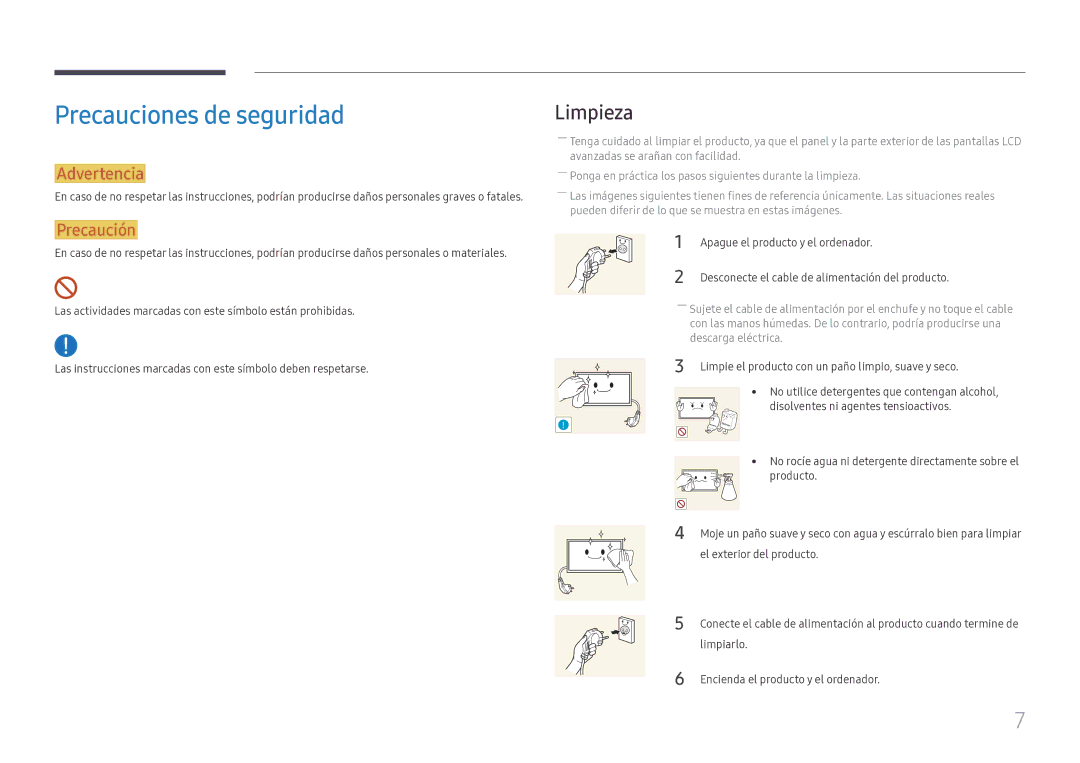 Samsung LH75OHFPLBC/EN manual Precauciones de seguridad, Limpieza, Apague el producto y el ordenador 