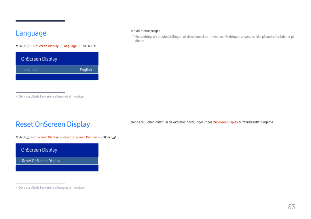 Samsung LH75OHFPLBC/EN manual Reset OnScreen Display, LanguageEnglish 