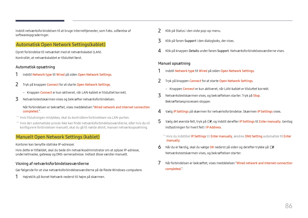 Samsung LH75OHFPLBC/EN Automatisk Open Network Settingskablet, Manuelt Open Network Settings kablet, Manually, Completed 