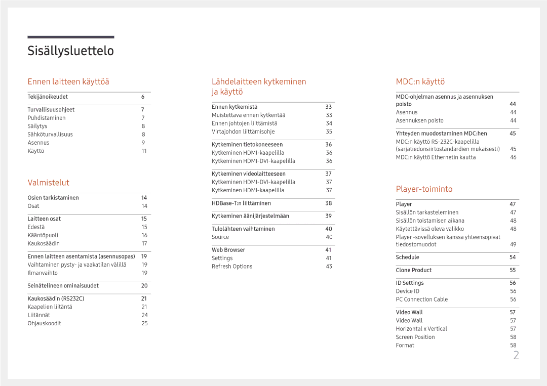 Samsung LH75OHFPLBC/EN manual Sisällysluettelo 