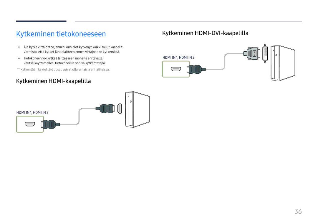 Samsung LH75OHFPLBC/EN manual Kytkeminen tietokoneeseen, Kytkeminen HDMI-kaapelilla 