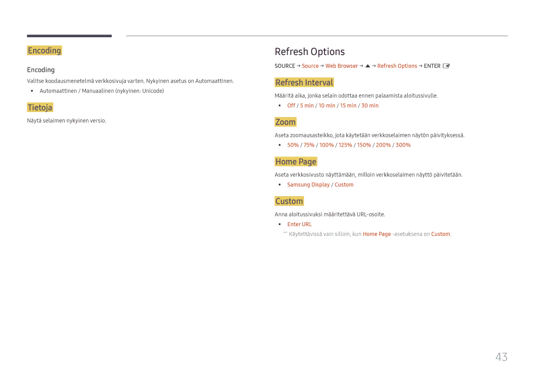 Samsung LH75OHFPLBC/EN manual Refresh Options 