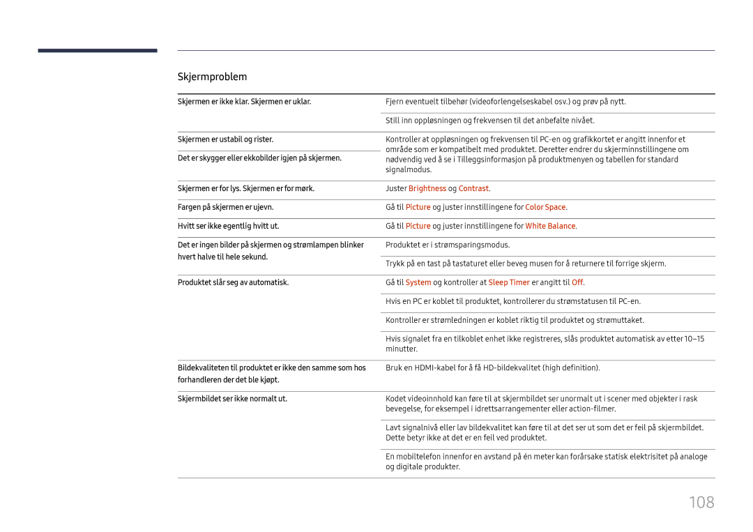 Samsung LH75OHFPLBC/EN manual 108, Juster Brightness og Contrast 