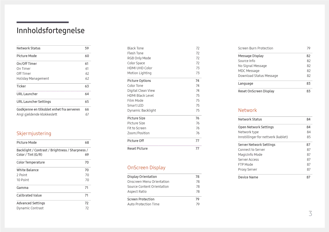 Samsung LH75OHFPLBC/EN manual Skjermjustering 