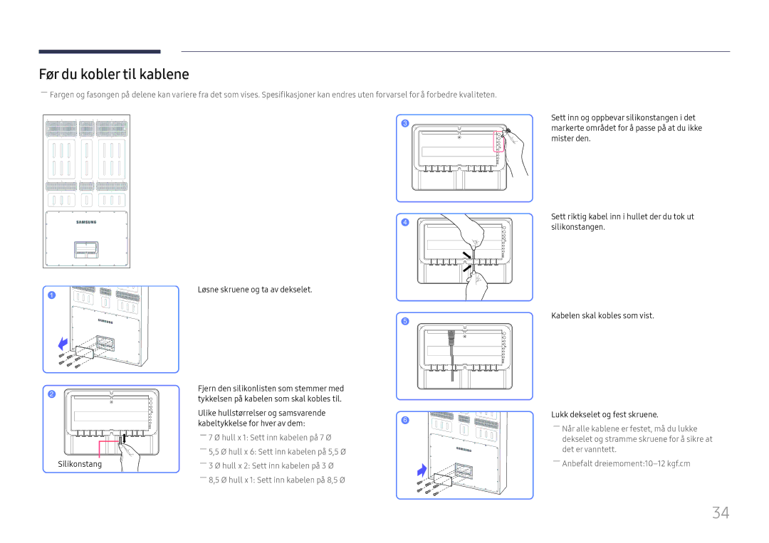 Samsung LH75OHFPLBC/EN manual Før du kobler til kablene 