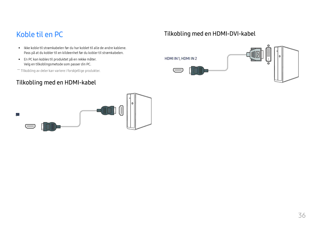 Samsung LH75OHFPLBC/EN manual Koble til en PC, Tilkobling med en HDMI-kabel 