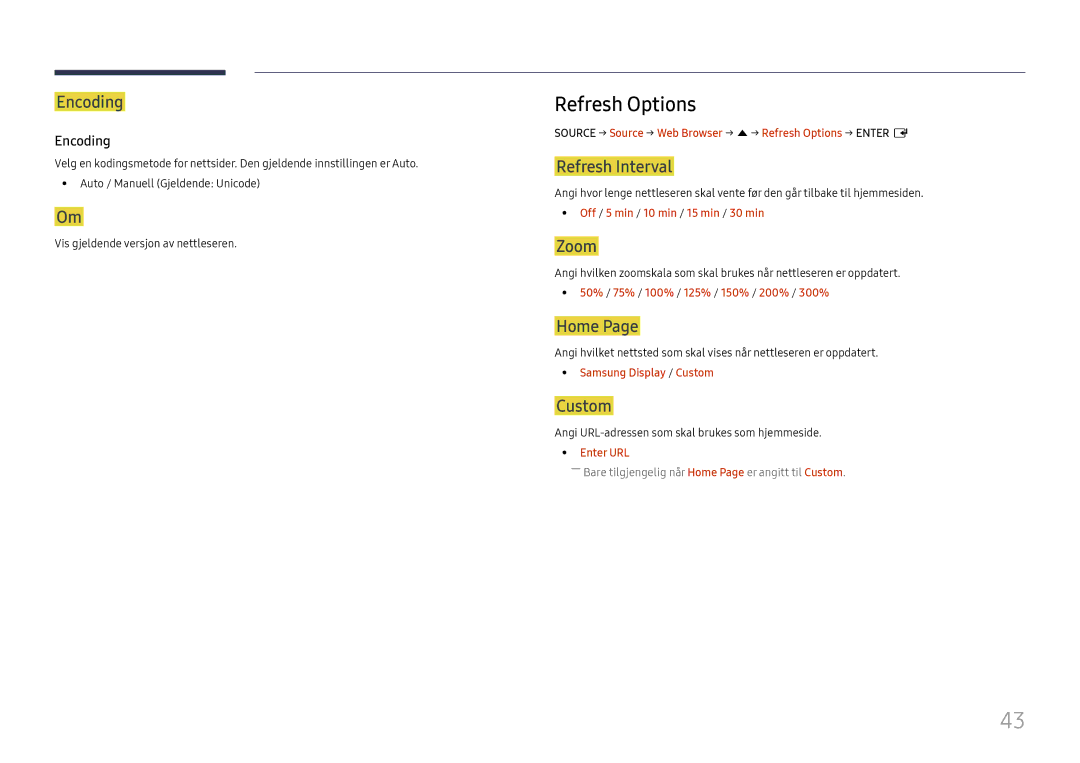 Samsung LH75OHFPLBC/EN manual Refresh Options 