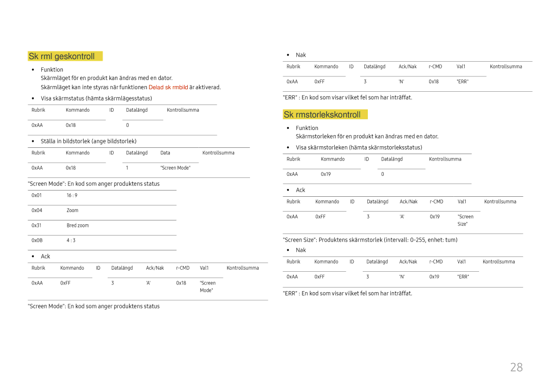 Samsung LH75OHFPLBC/EN manual Skärmlägeskontroll, Skärmstorlekskontroll 