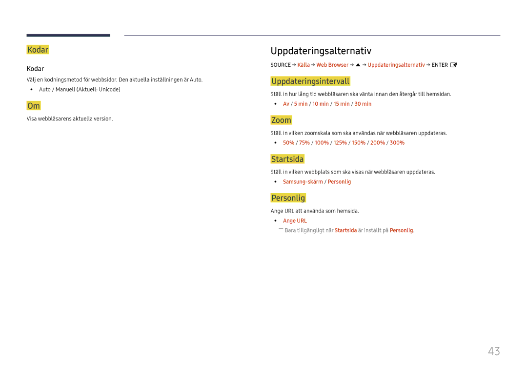 Samsung LH75OHFPLBC/EN manual Uppdateringsalternativ 