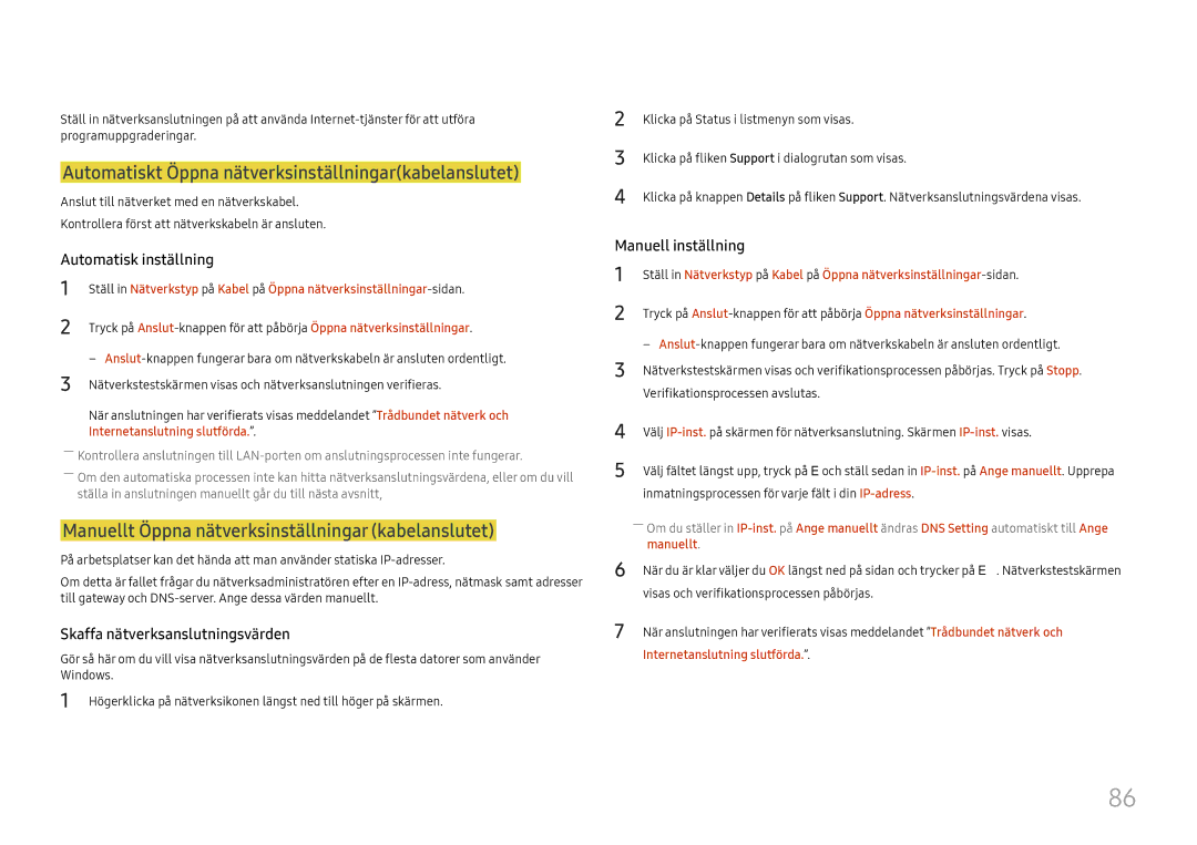 Samsung LH75OHFPLBC/EN manual Automatiskt Öppna nätverksinställningarkabelanslutet, Manuellt, Internetanslutning slutförda 