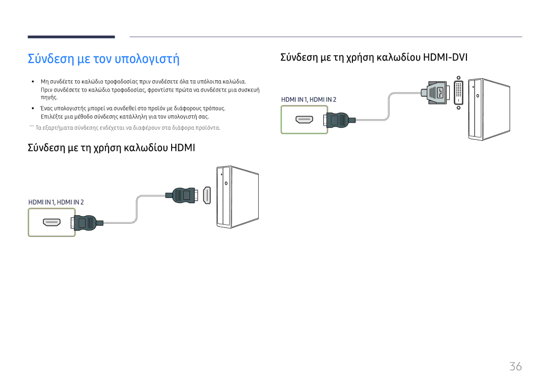 Samsung LH75OHFPLBC/EN manual Σύνδεση με τον υπολογιστή, Σύνδεση με τη χρήση καλωδίου Hdmi 