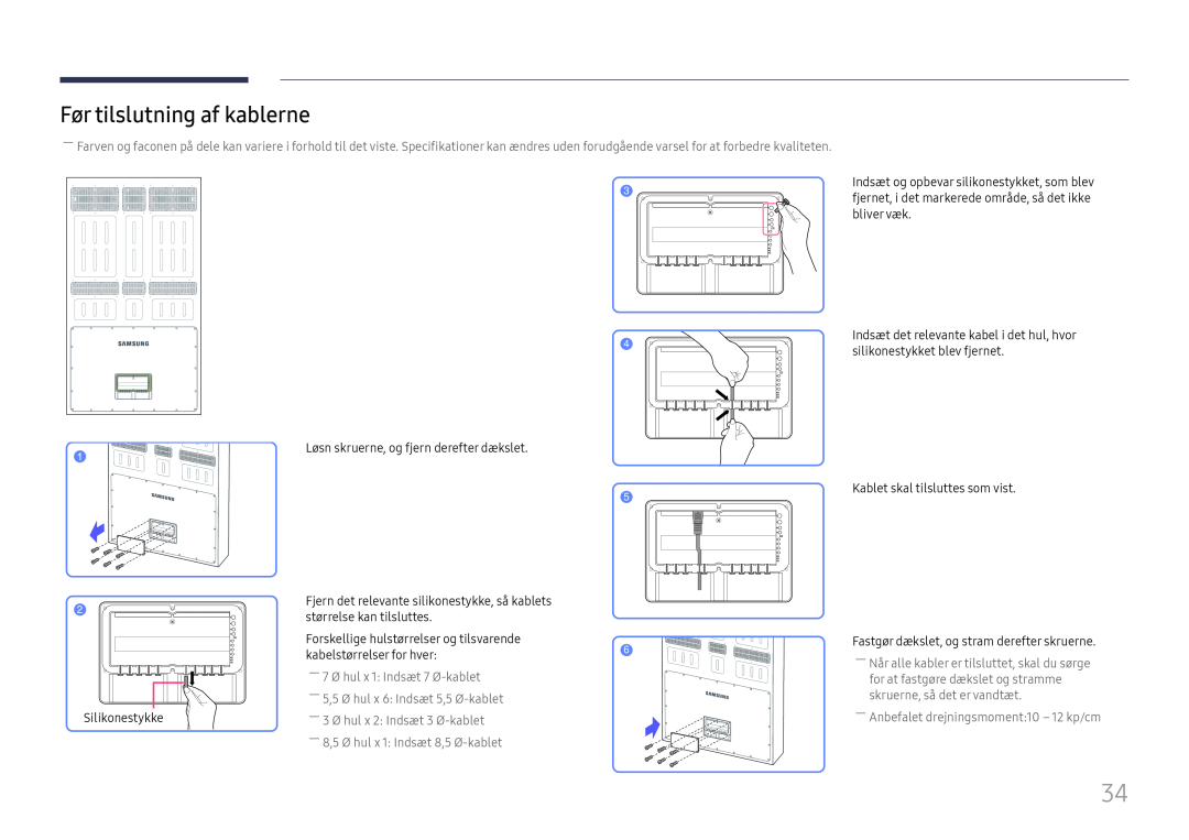 Samsung LH75OHFPLBC/EN manual Før tilslutning af kablerne 