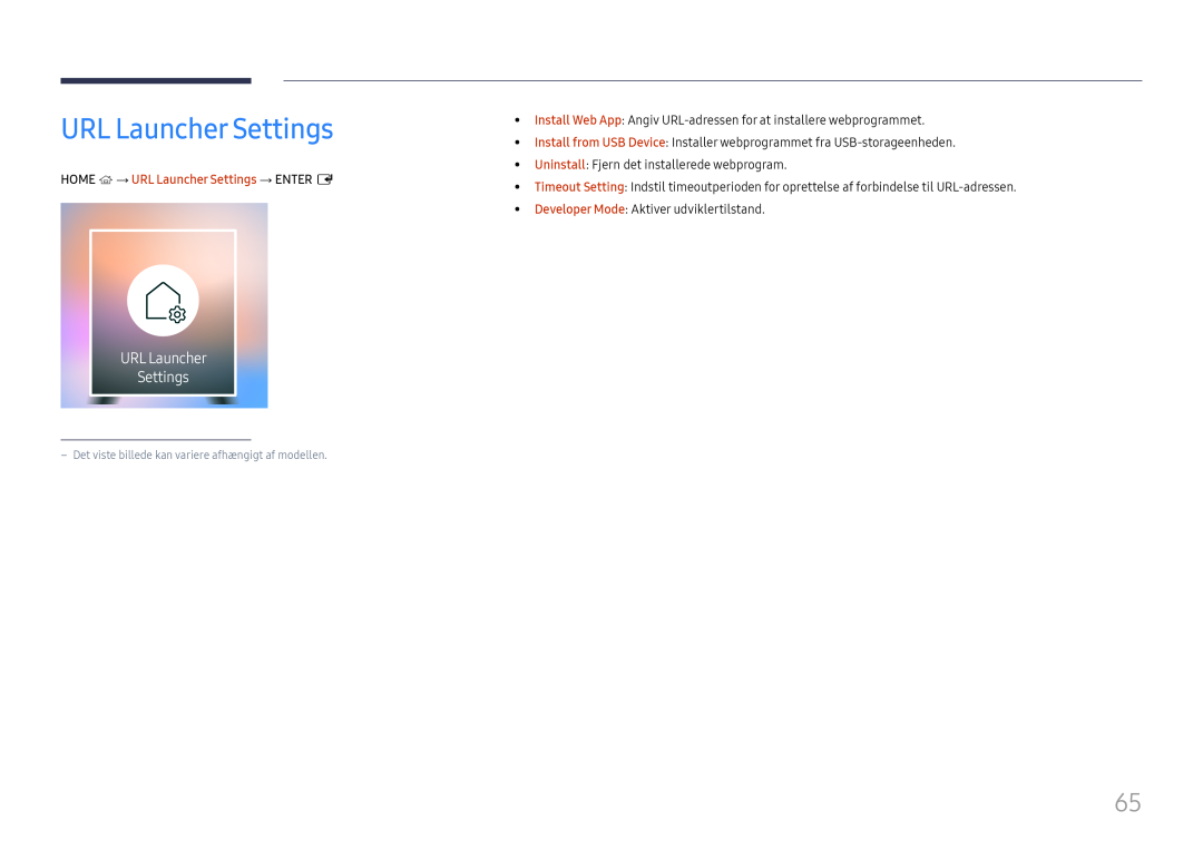 Samsung LH75OHFPLBC/EN manual HOME → URL Launcher Settings → ENTER E 