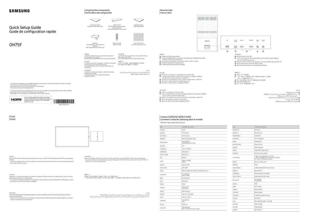 Samsung LH75OHFPLBC/XY manual Checking the Components Verification des composants, Front Avant 