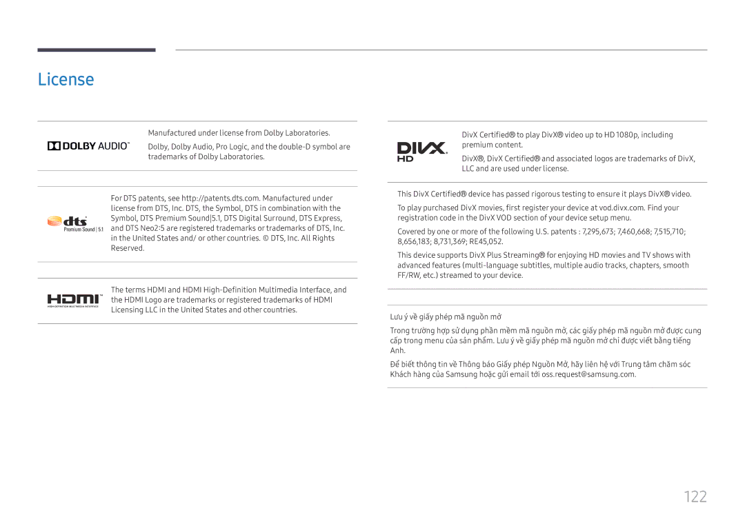 Samsung LH75OHFPLBC/XY manual License, 122 