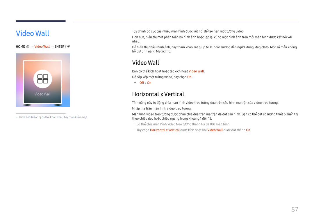 Samsung LH75OHFPLBC/XY manual Video Wall, Horizontal x Vertical, Off / On 