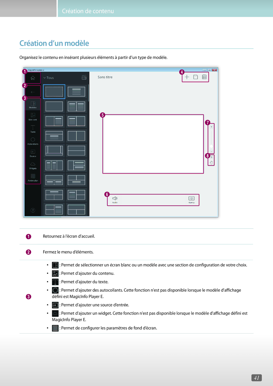 Samsung LH75DMERTBC/EN, LH75QBHRTBC/EN, LH65QBHRTBC/EN, LH65QBHPLGC/EN, LH75QBHPLGC/EN, LH49DBJPLGC/EN Création d’un modèle 