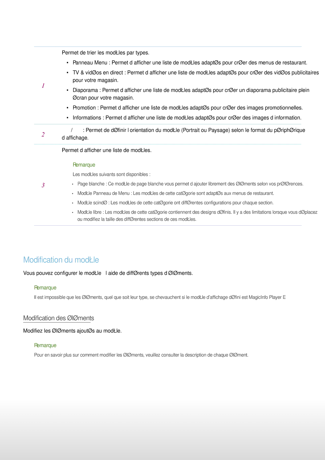 Samsung LH55DHEPLGC/EN, LH75QBHRTBC/EN, LH65QBHRTBC/EN, LH65QBHPLGC/EN manual Modification du modèle, Écran pour votre magasin 