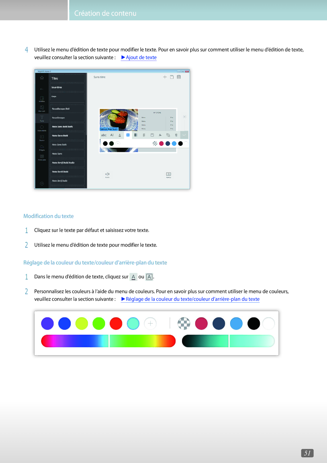 Samsung LH55MLEPLSC/EN, LH75QBHRTBC/EN, LH65QBHRTBC/EN, LH65QBHPLGC/EN manual Dans le menu d’édition de texte, cliquez sur 