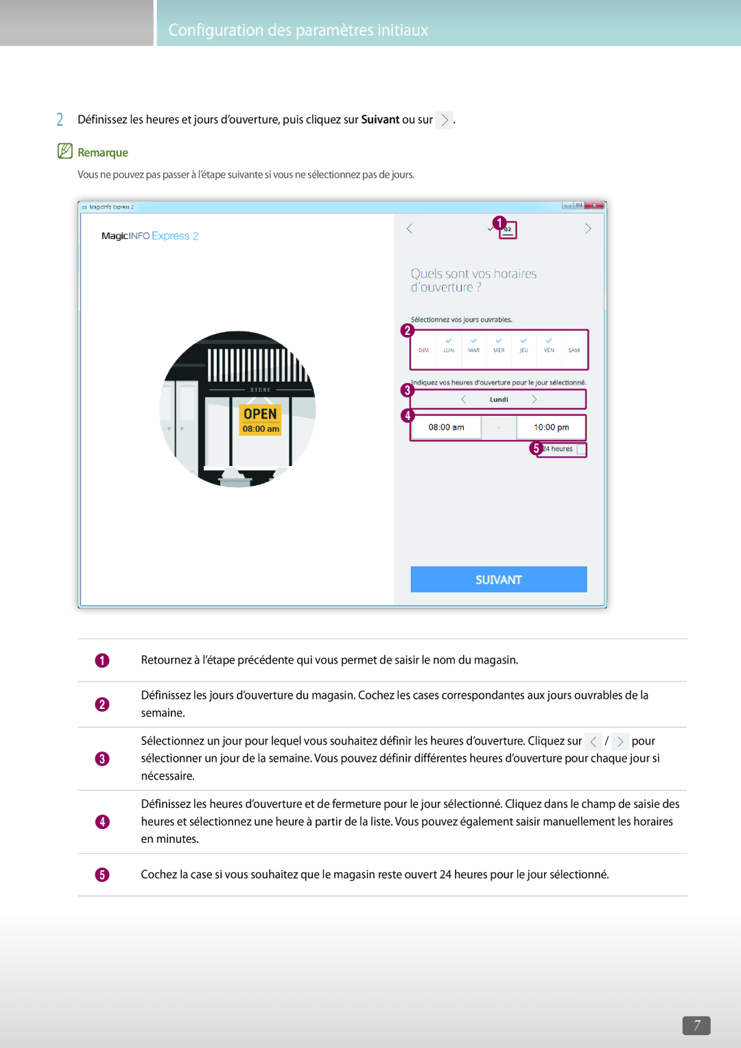 Samsung LH43DBJPLGC/EN, LH75QBHRTBC/EN, LH65QBHRTBC/EN, LH65QBHPLGC/EN, LH75QBHPLGC/EN Configuration des paramètres initiaux 