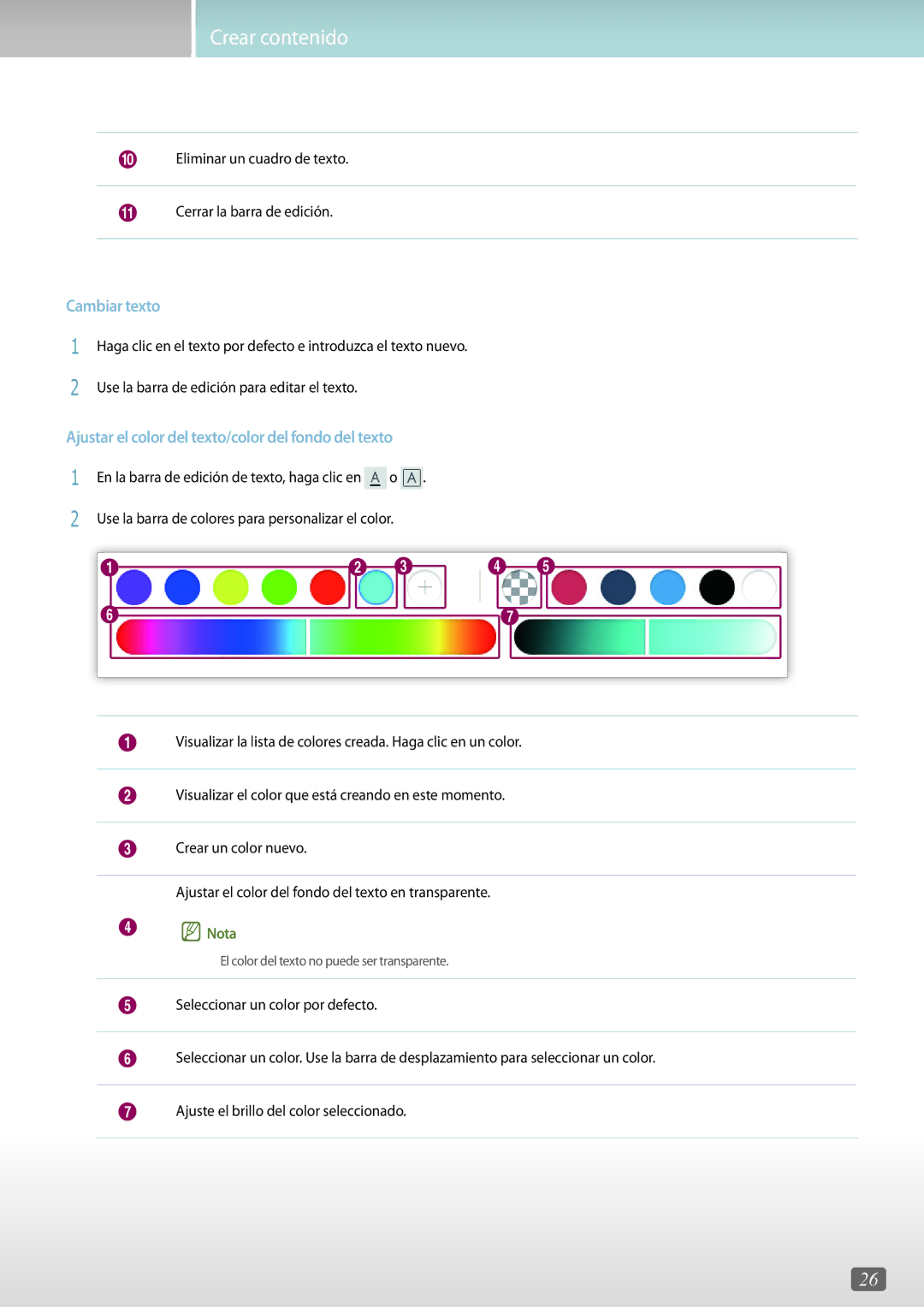 Samsung LH55QMHPLGC/EN, LH75QBHRTBC/EN, LH65QBHRTBC/EN Cambiar texto, Ajustar el color del texto/color del fondo del texto 