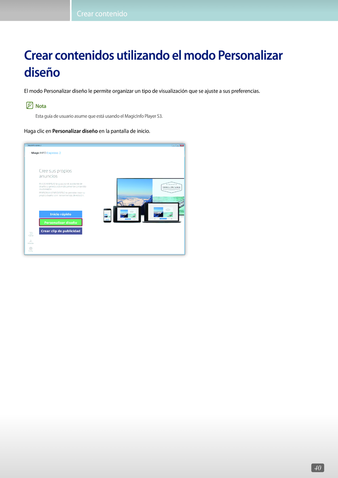 Samsung LH75DMERTBC/EN, LH75QBHRTBC/EN, LH65QBHRTBC/EN manual Crear contenidos utilizando el modo Personalizar diseño 