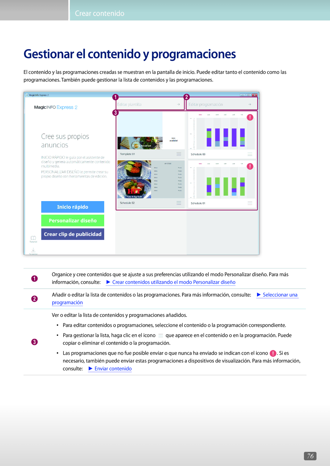 Samsung LH82DMERTBC/EN, LH75QBHRTBC/EN, LH65QBHRTBC/EN, LH65QBHPLGC/EN Gestionar el contenido y programaciones, Programación 