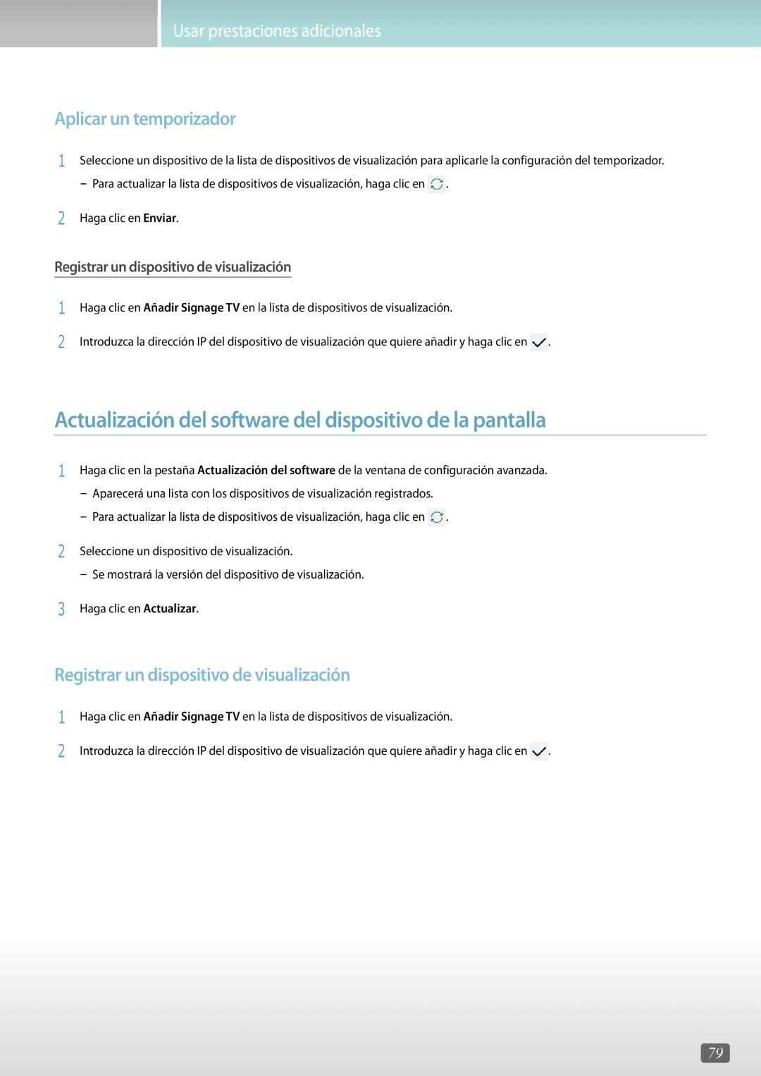 Samsung LH55PHFPMGC/EN, LH75QBHRTBC/EN Actualización del software del dispositivo de la pantalla, Aplicar un temporizador 