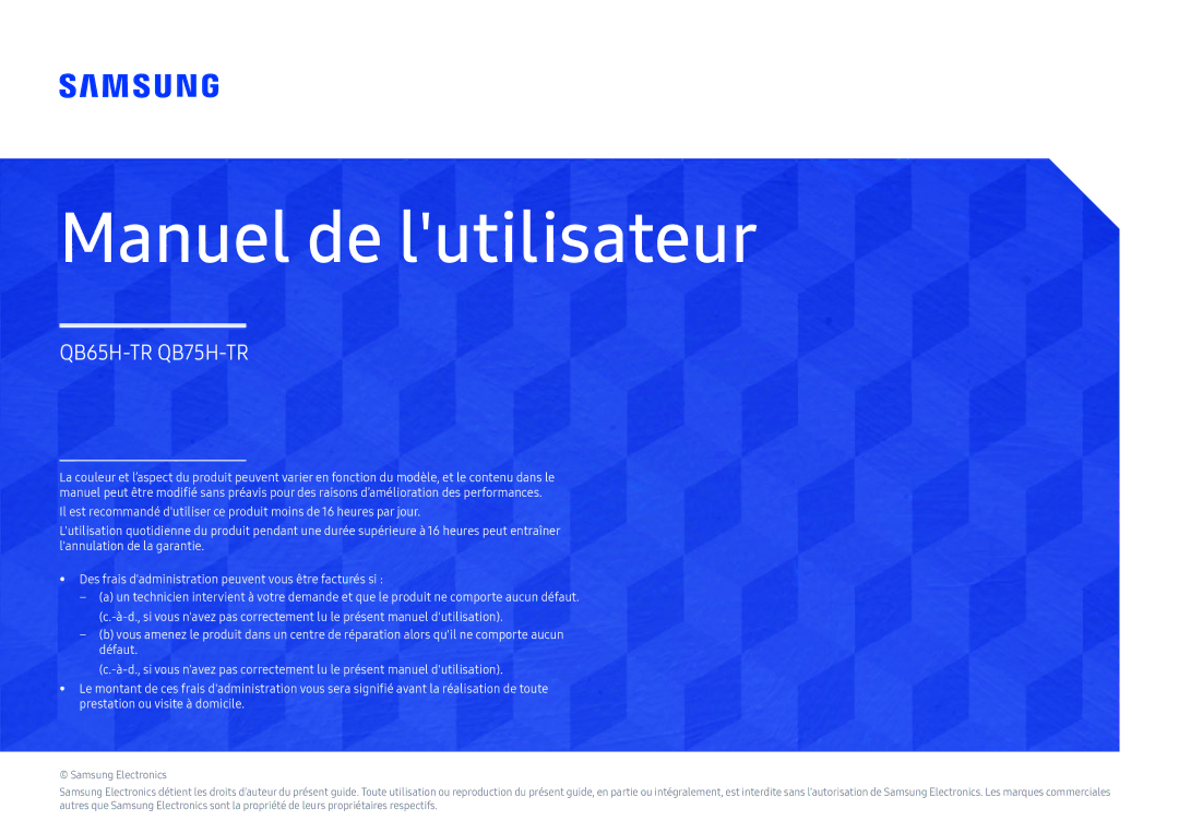 Samsung LH65QBHRTBC/EN, LH75QBHRTBC/EN manual Manuel de lutilisateur 