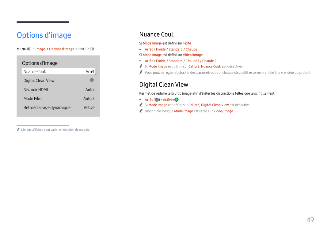 Samsung LH65QBHRTBC/EN, LH75QBHRTBC/EN manual Nuance Coul, Digital Clean View, Menu m→ Image → Options dimage → Enter E 