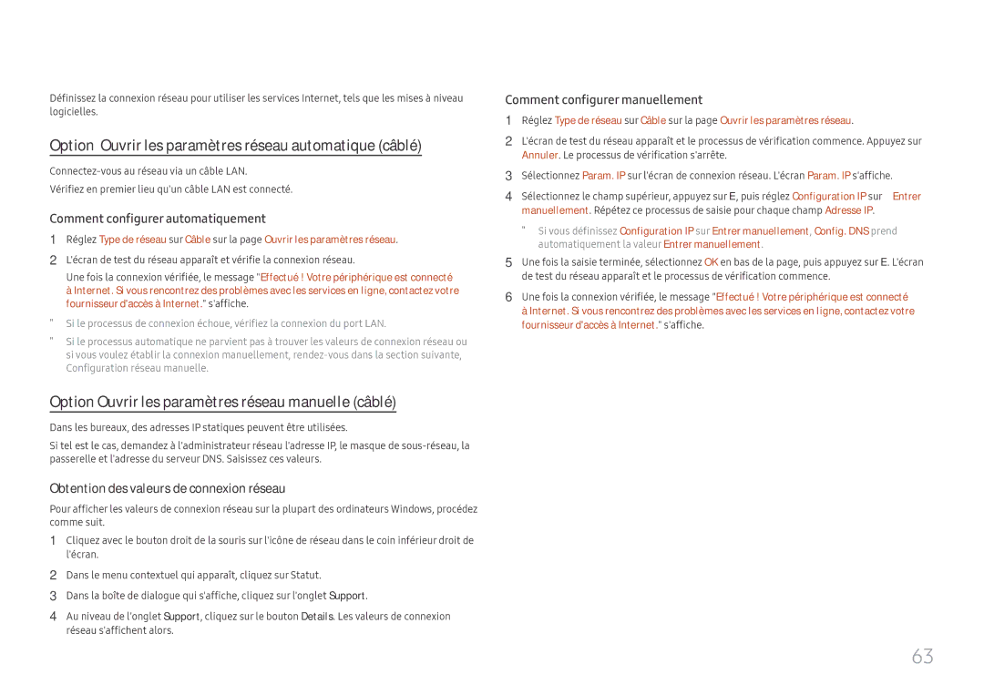 Samsung LH65QBHRTBC/EN manual Option Ouvrir les paramètres réseau automatique câblé, Comment configurer automatiquement 