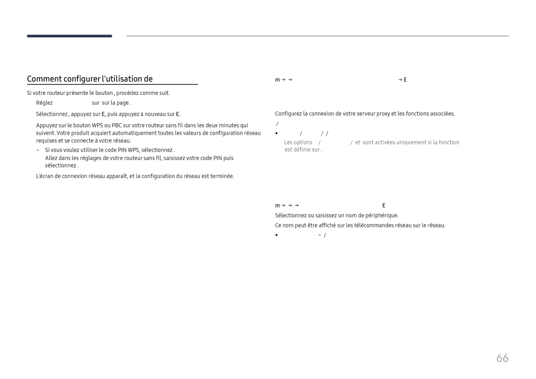 Samsung LH75QBHRTBC/EN, LH65QBHRTBC/EN manual Paramètres réseau serveur, Nom périphérique, Utiliser WPS, Serveur Proxy 