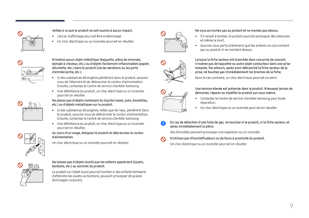 Samsung LH65QBHRTBC/EN, LH75QBHRTBC/EN manual Veillez à ce que le produit ne soit soumis à aucun impact 