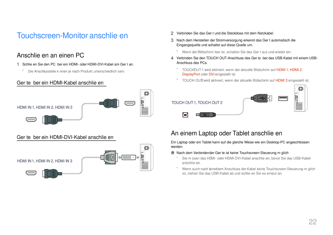 Samsung LH75QBHRTBC/EN Touchscreen-Monitor anschließen, Anschließen an einen PC, An einem Laptop oder Tablet anschließen 