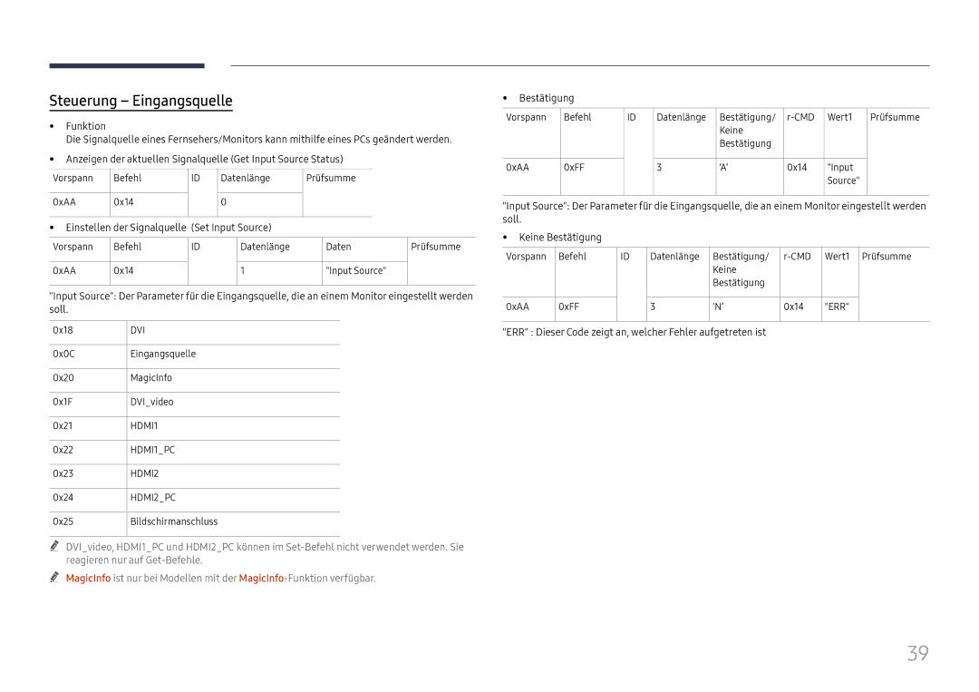 Samsung LH65QBHRTBC/EN, LH75QBHRTBC/EN manual Steuerung Eingangsquelle, Einstellen der Signalquelle Set Input Source 