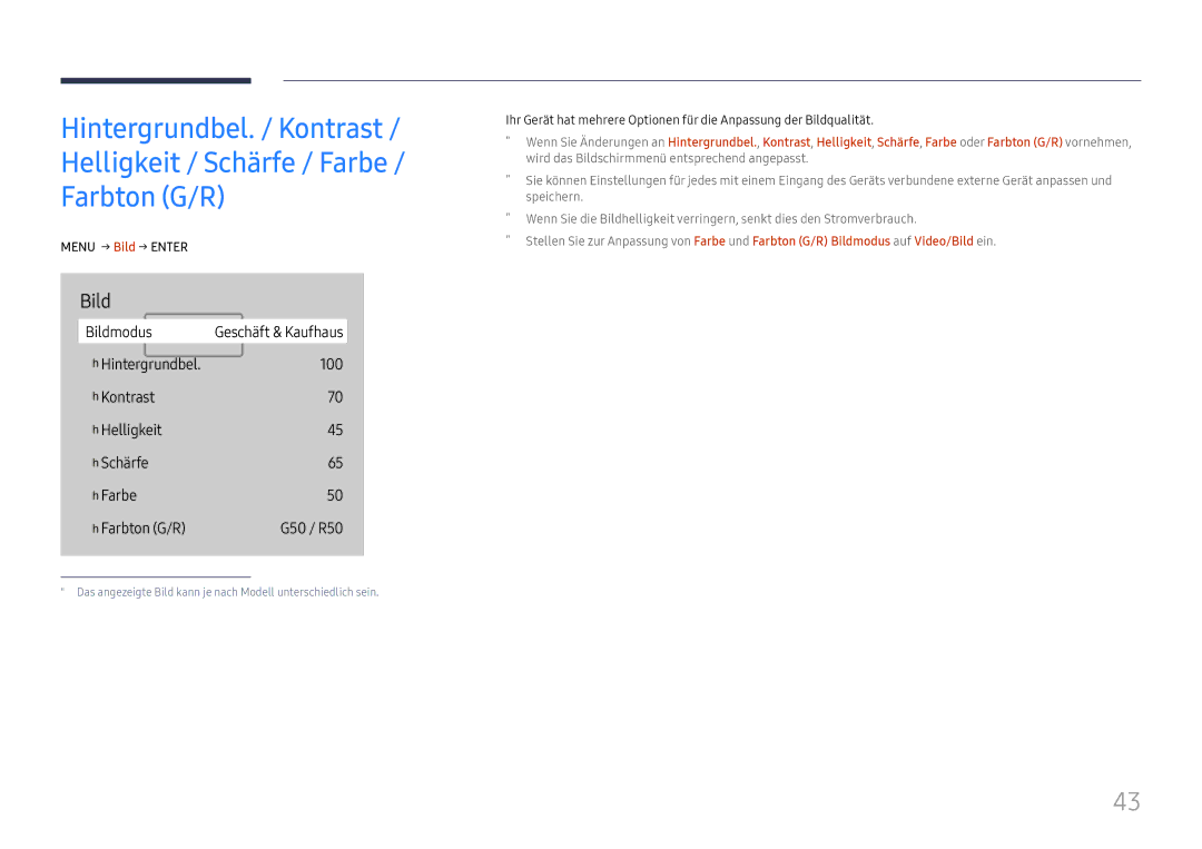 Samsung LH65QBHRTBC/EN, LH75QBHRTBC/EN manual Menu m→ Bild → Enter E 