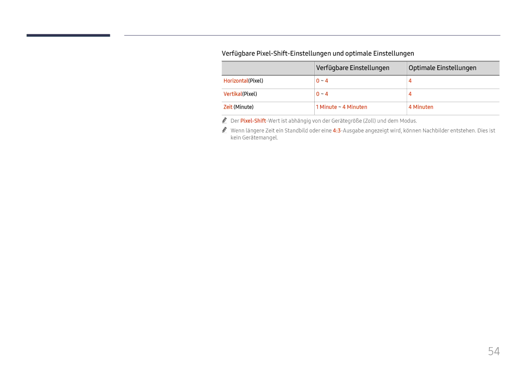 Samsung LH75QBHRTBC/EN, LH65QBHRTBC/EN manual HorizontalPixel VertikalPixel, Zeit Minute, Minute ~ 4 Minuten 