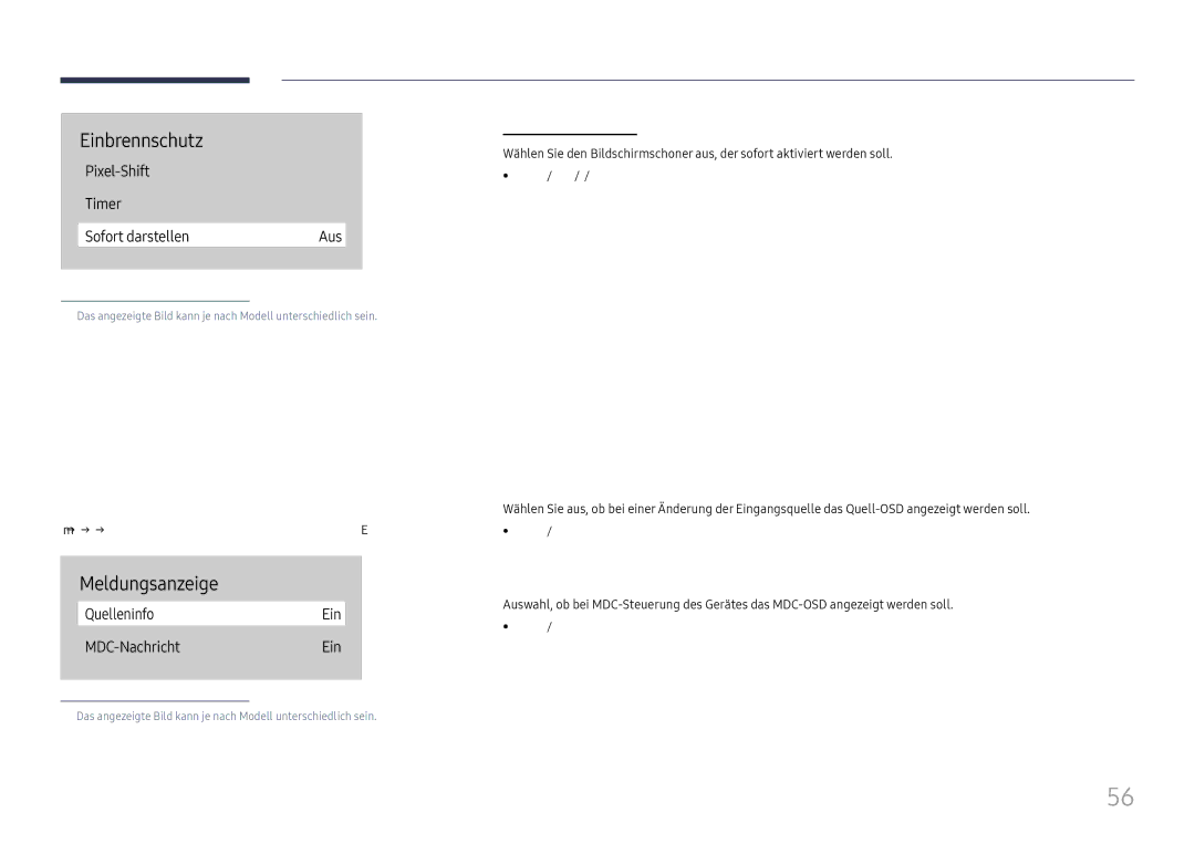 Samsung LH75QBHRTBC/EN, LH65QBHRTBC/EN manual Meldungsanzeige, Quelleninfo, MDC-Nachricht, Sofort darstellen 