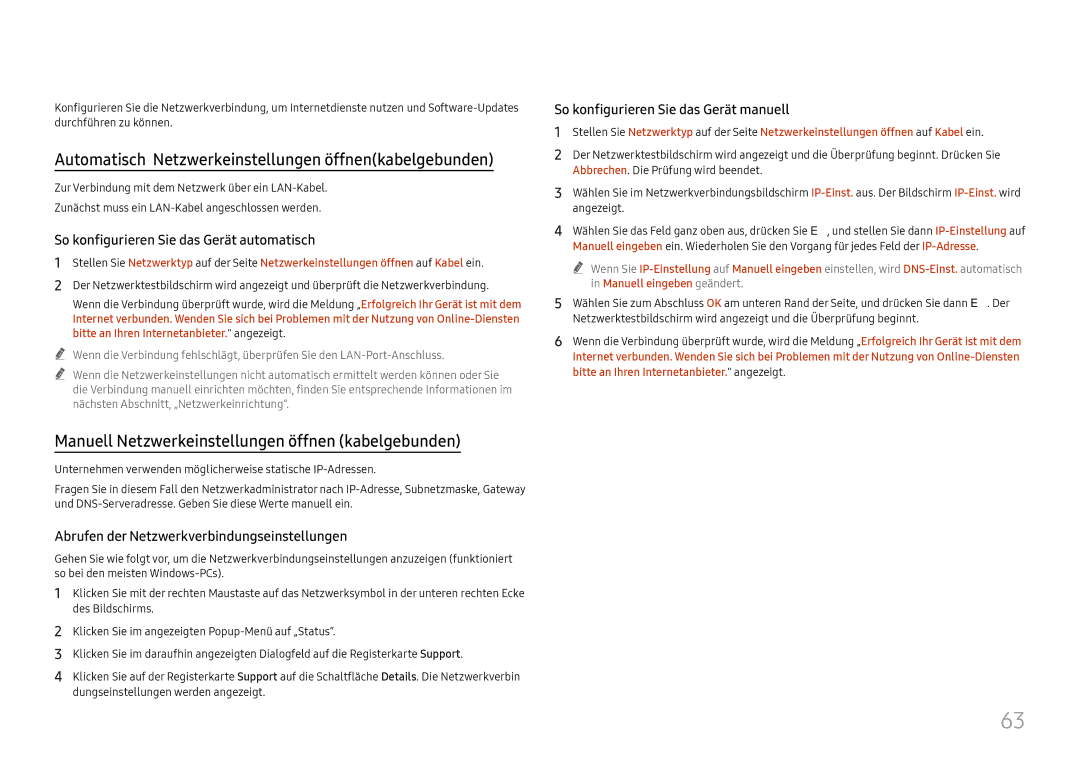 Samsung LH65QBHRTBC/EN Automatisch Netzwerkeinstellungen öffnenkabelgebunden, So konfigurieren Sie das Gerät automatisch 