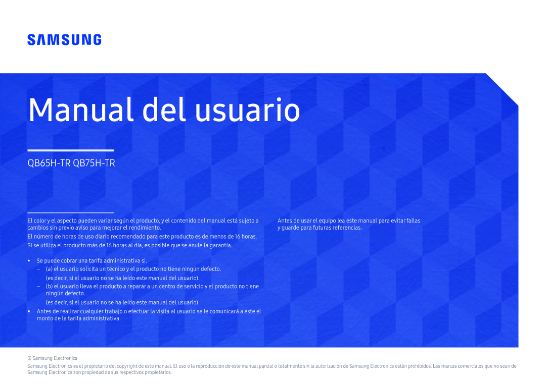 Samsung LH65QBHRTBC/EN, LH75QBHRTBC/EN manual Manual del usuario 