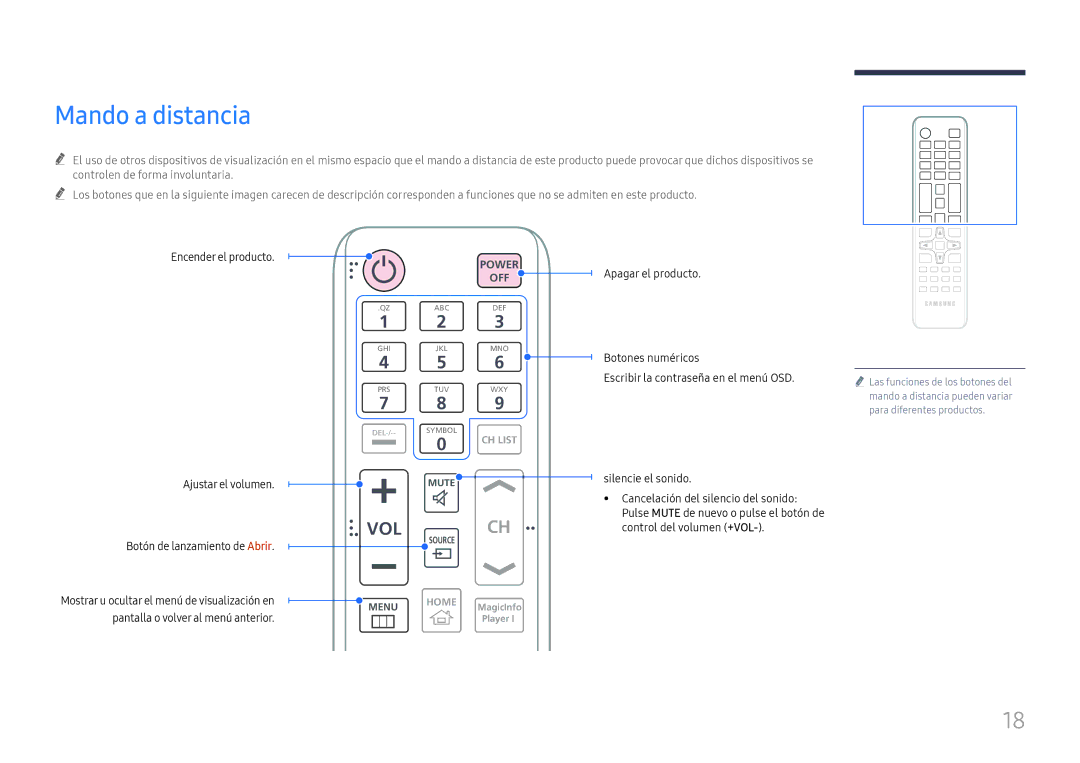 Samsung LH75QBHRTBC/EN, LH65QBHRTBC/EN manual Mando a distancia, Vol 