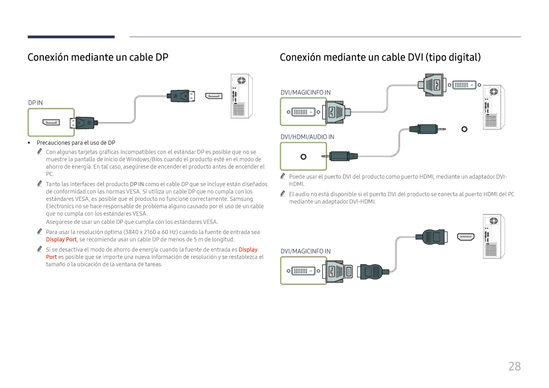 Samsung LH75QBHRTBC/EN, LH65QBHRTBC/EN manual Conexión mediante un cable DP, Precauciones para el uso de DP 